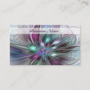 Colourful Fantasy Abstract Modern Fractal Flower Business Card