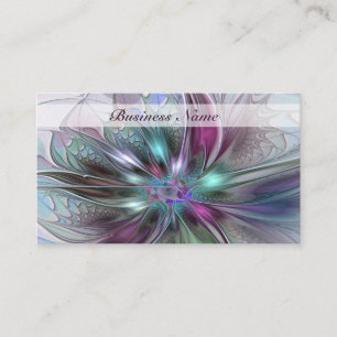 Colourful Fantasy Abstract Modern Fractal Flower Business Card