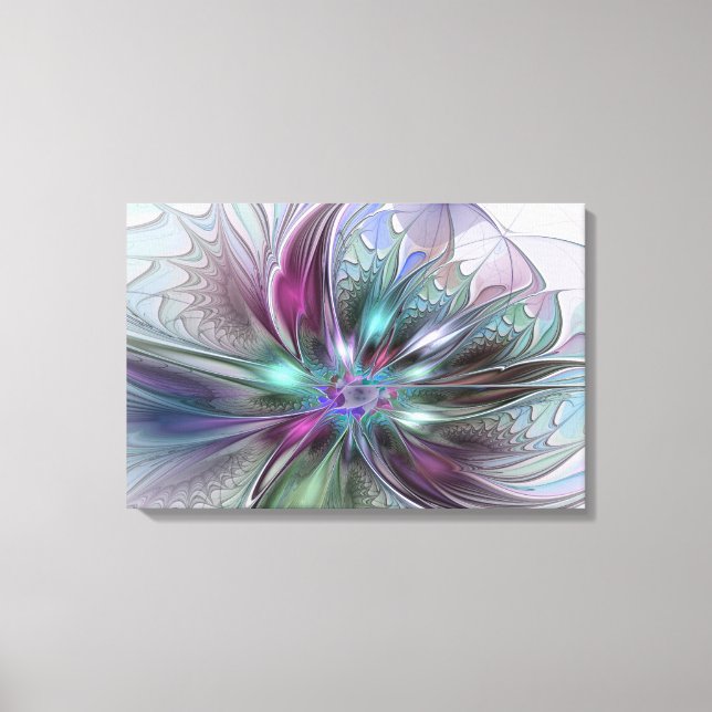 Colourful Fantasy Abstract Modern Fractal Flower Canvas Print (Front)