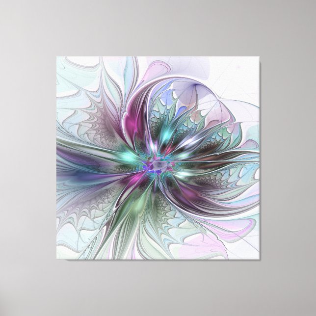 Colourful Fantasy Abstract Modern Fractal Flower Canvas Print (Front)