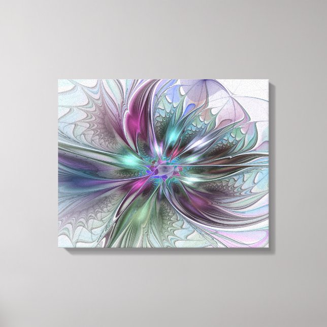 Colourful Fantasy Abstract Modern Fractal Flower Canvas Print (Front)