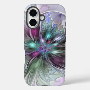 Colourful Fantasy Abstract Modern Fractal Flower iPhone 16 Case