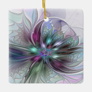 Colourful Fantasy Abstract Modern Fractal Flower Ceramic Ornament