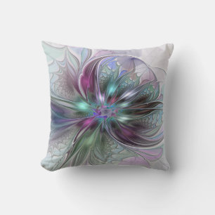 Colourful Fantasy Abstract Modern Fractal Flower Cushion