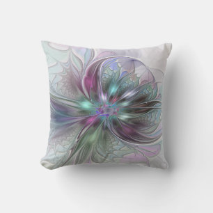 Colourful Fantasy Abstract Modern Fractal Flower Cushion