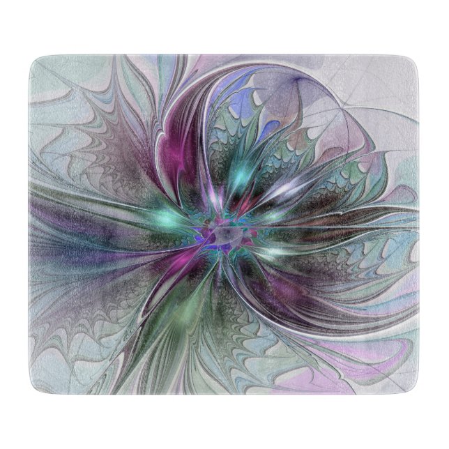 Colourful Fantasy Abstract Modern Fractal Flower Cutting Board (Front)