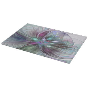 Colourful Fantasy Abstract Modern Fractal Flower Cutting Board