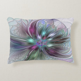 Colourful Fantasy Abstract Modern Fractal Flower Decorative Cushion
