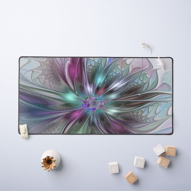 Colourful Fantasy Abstract Modern Fractal Flower Desk Mat (Kids Table)
