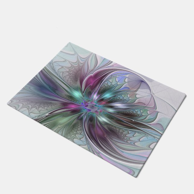Colourful Fantasy Abstract Modern Fractal Flower Doormat (Angled)