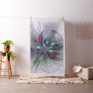 Colourful Fantasy Abstract Modern Fractal Flower Fabric