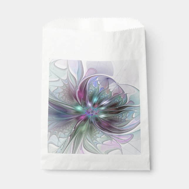 Colourful Fantasy Abstract Modern Fractal Flower Favour Bags (Front)