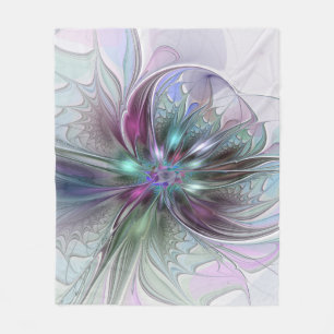 Colourful Fantasy Abstract Modern Fractal Flower Fleece Blanket