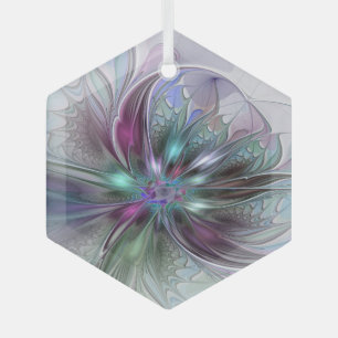 Colourful Fantasy Abstract Modern Fractal Flower Glass Tree Decoration