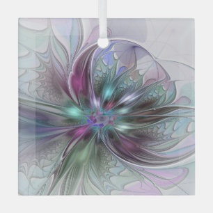 Colourful Fantasy Abstract Modern Fractal Flower Glass Tree Decoration