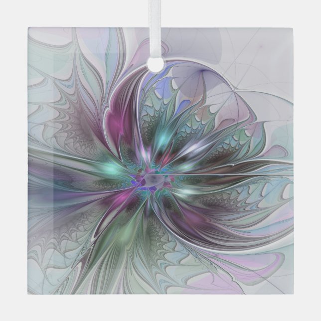 Colourful Fantasy Abstract Modern Fractal Flower Glass Tree Decoration (Front)