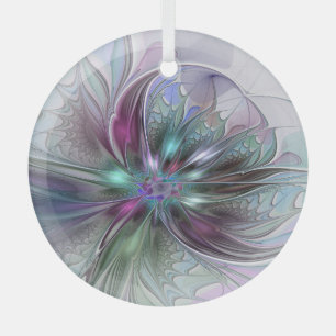 Colourful Fantasy Abstract Modern Fractal Flower Glass Tree Decoration