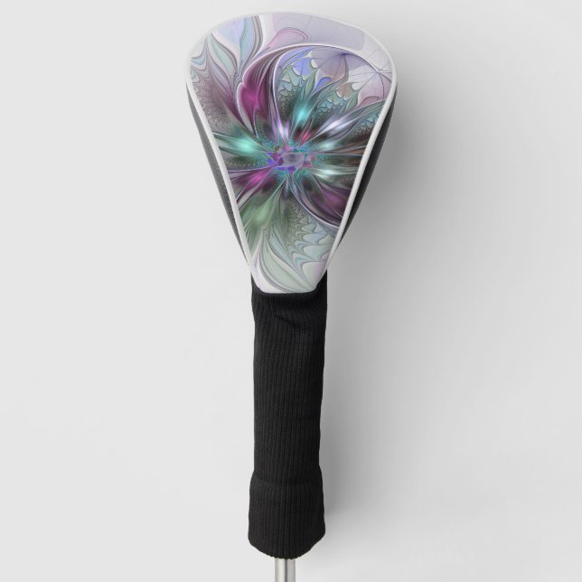 Colourful Fantasy Abstract Modern Fractal Flower Golf Head Cover (Front)