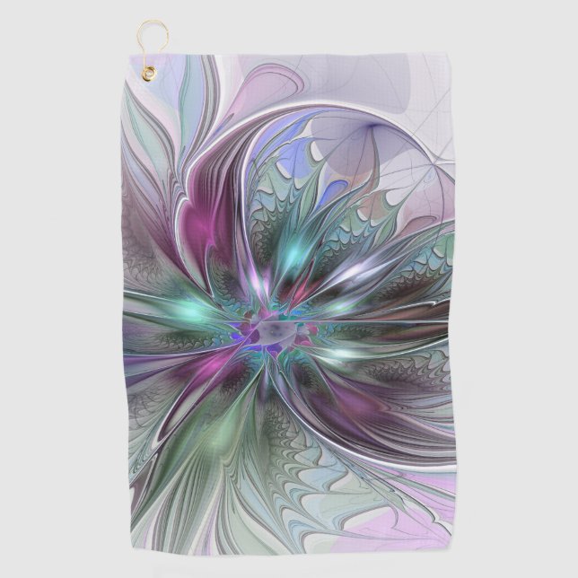 Colourful Fantasy Abstract Modern Fractal Flower Golf Towel (Front)