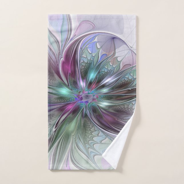 Colourful Fantasy Abstract Modern Fractal Flower Hand Towel (Hand Towel)