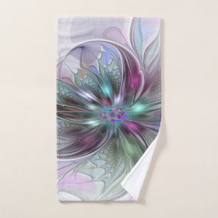 Colourful Fantasy Abstract Modern Fractal Flower Hand Towel