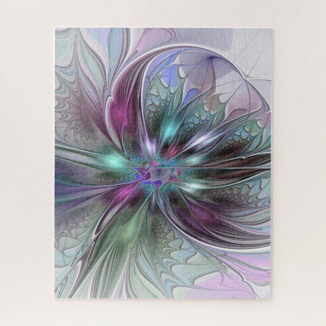 Colourful Fantasy Abstract Modern Fractal Flower Jigsaw Puzzle (Vertical)