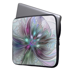 Colourful Fantasy Abstract Modern Fractal Flower Laptop Sleeve