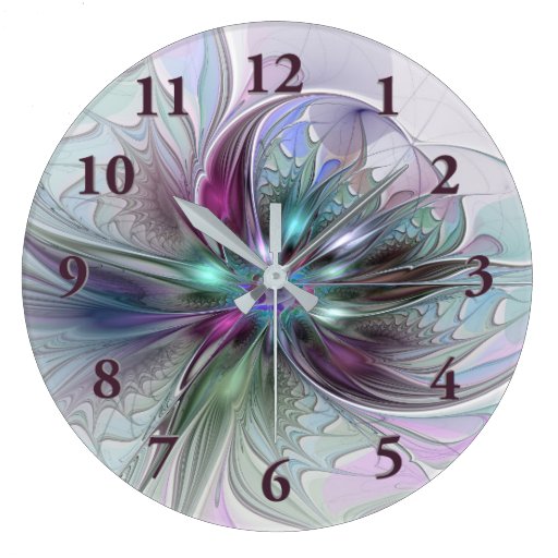 Image of Colourful Fantasy Abstract Modern Fractal Flower Large Clock