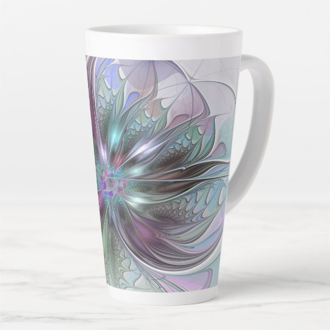 Colourful Fantasy Abstract Modern Fractal Flower Latte Mug (Right Angle)