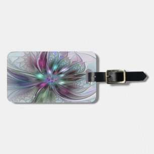Colourful Fantasy Abstract Modern Fractal Flower Luggage Tag