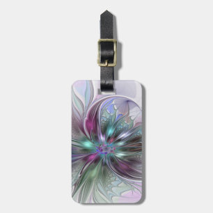 Colourful Fantasy Abstract Modern Fractal Flower Luggage Tag