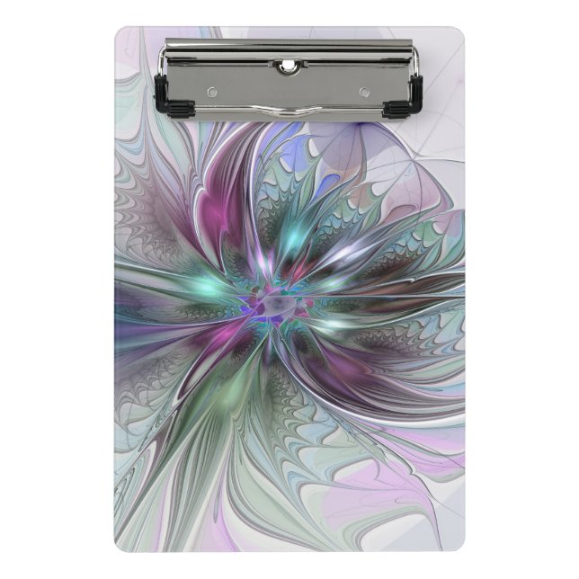 Colourful Fantasy Abstract Modern Fractal Flower Mini Clipboard (Front)