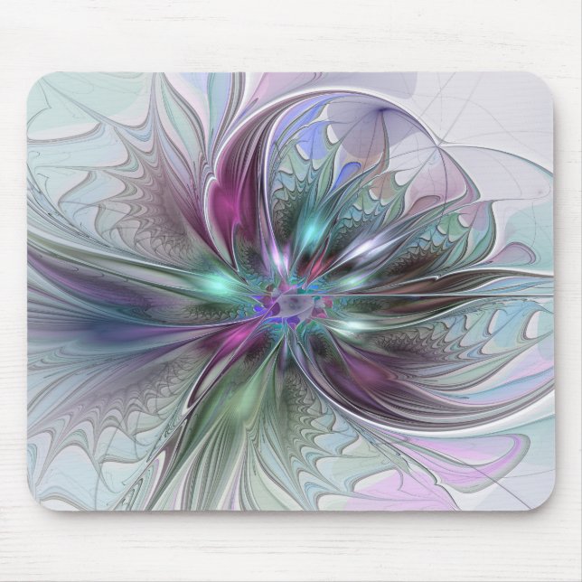 Colourful Fantasy Abstract Modern Fractal Flower Mouse Mat (Front)