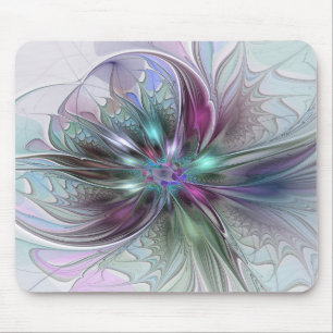 Colourful Fantasy Abstract Modern Fractal Flower Mouse Mat