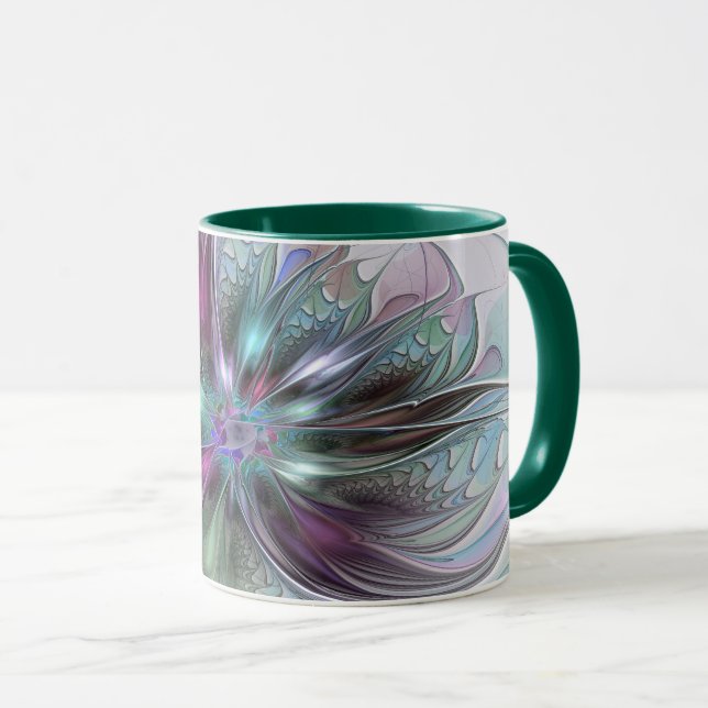 Colourful Fantasy Abstract Modern Fractal Flower Mug (Front Right)