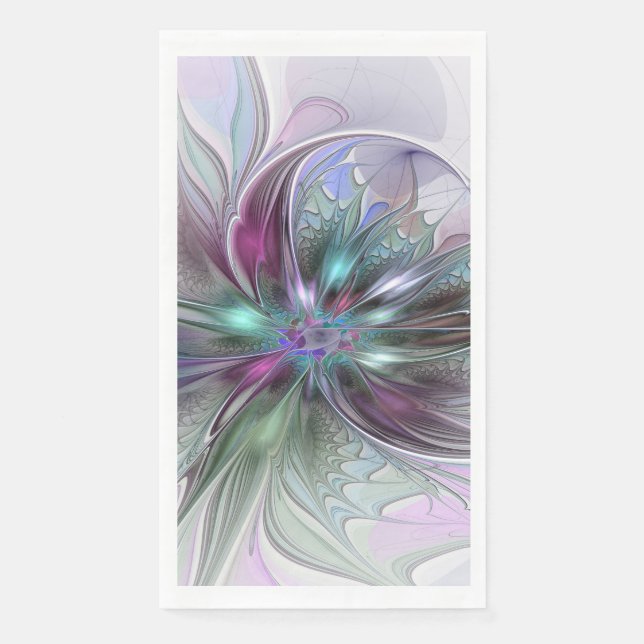 Colourful Fantasy Abstract Modern Fractal Flower Napkin (Front)