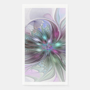 Colourful Fantasy Abstract Modern Fractal Flower Napkin