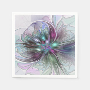 Colourful Fantasy Abstract Modern Fractal Flower Napkin