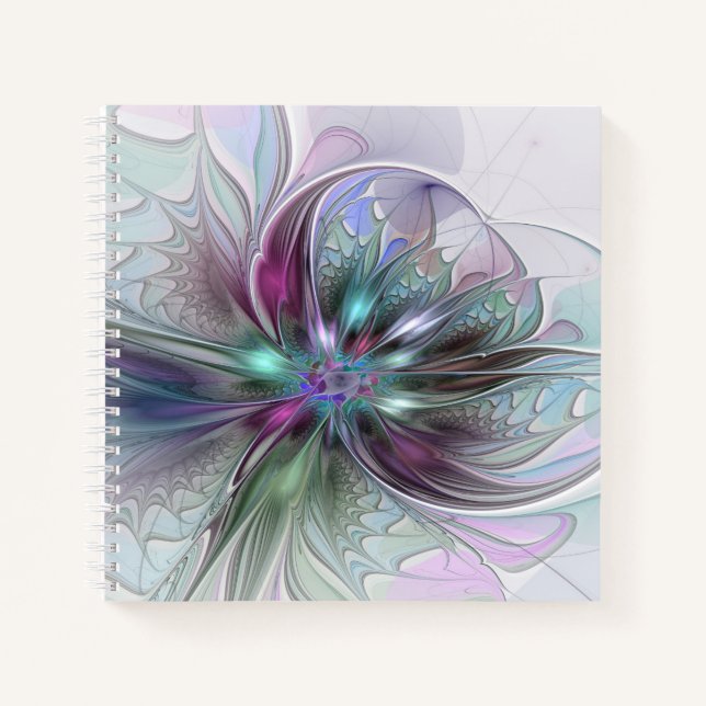 Colourful Fantasy Abstract Modern Fractal Flower Notebook (Front)