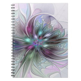 Colourful Fantasy Abstract Modern Fractal Flower Notebook