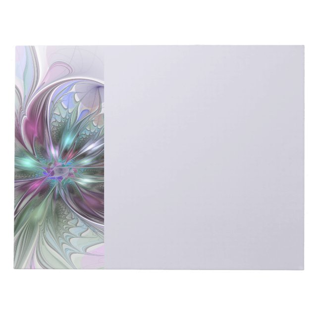Colourful Fantasy Abstract Modern Fractal Flower Notepad (Front)