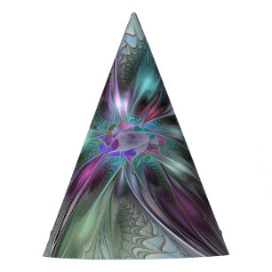 Colourful Fantasy Abstract Modern Fractal Flower Party Hat