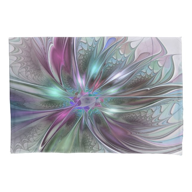 Colourful Fantasy Abstract Modern Fractal Flower Pillowcase (Front)