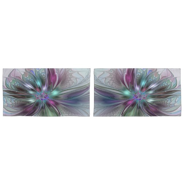 Colourful Fantasy Abstract Modern Fractal Flower Pillowcase (Front-Set)