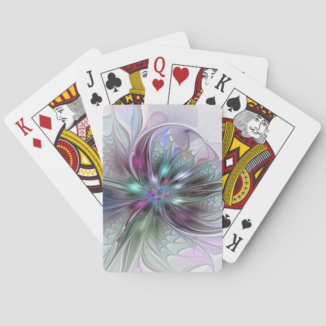 Colourful Fantasy Abstract Modern Fractal Flower Playing Cards (Back)