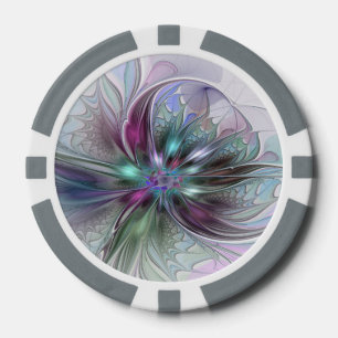 Colourful Fantasy Abstract Modern Fractal Flower Poker Chips