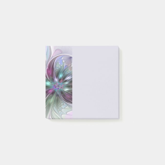 Colourful Fantasy Abstract Modern Fractal Flower Post-it Notes (Front)