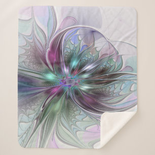 Colourful Fantasy Abstract Modern Fractal Flower Sherpa Blanket