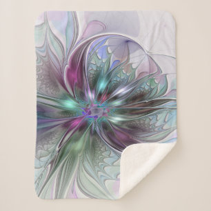 Colourful Fantasy Abstract Modern Fractal Flower Sherpa Blanket