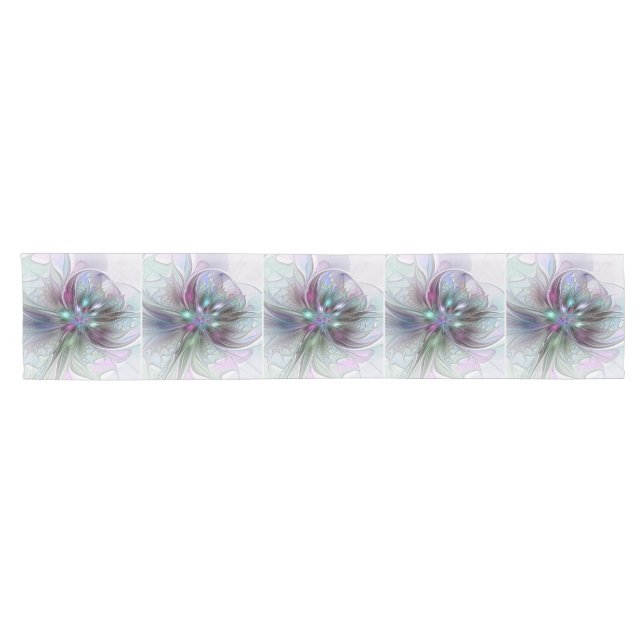 Colourful Fantasy Abstract Modern Fractal Flower Short Table Runner (Horizontal)